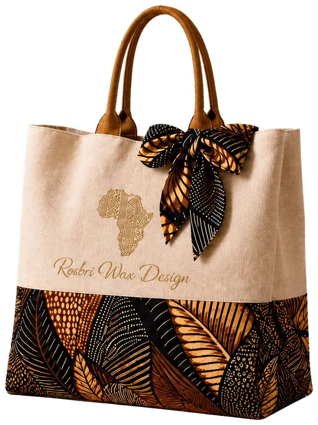 Sac ROSBRI DESIGN beige orné de wax noir et doré